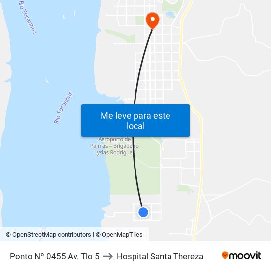 Ponto Nº 0455 Av. Tlo 5 to Hospital Santa Thereza map