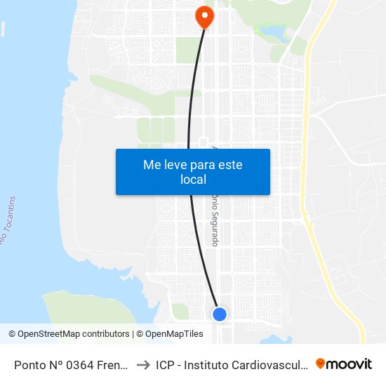 Ponto Nº 0364 Frente P/ Ulbra to ICP - Instituto Cardiovascular de Palmas map