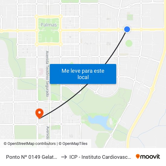 Ponto Nº 0149 Gelateria Pinguim to ICP - Instituto Cardiovascular de Palmas map