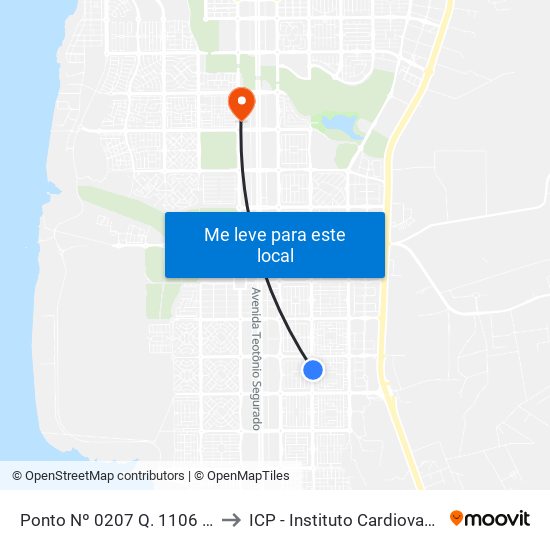 Ponto Nº 0207 Q. 1106 Sul Avenida Ns 4 to ICP - Instituto Cardiovascular de Palmas map