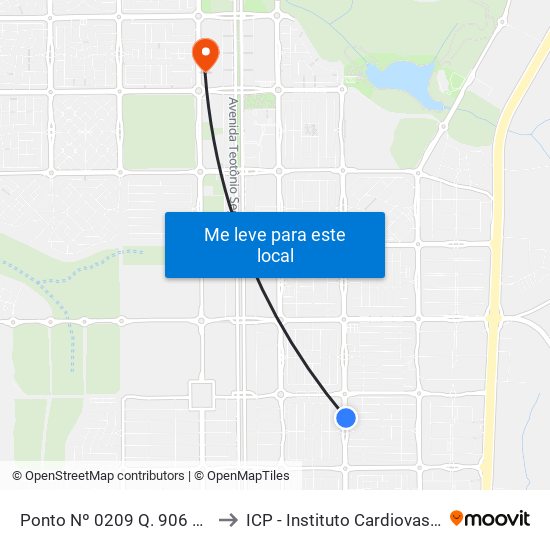 Ponto Nº 0209 Q. 906 Sul Avenida Ns 4 to ICP - Instituto Cardiovascular de Palmas map