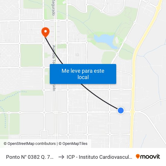 Ponto N° 0382 Q. 712 Sul Al. 1 to ICP - Instituto Cardiovascular de Palmas map