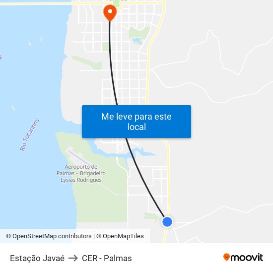 Estação Javaé to CER - Palmas map