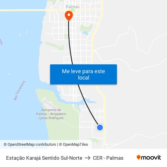 Estação Karajá Sentido Sul-Norte to CER - Palmas map