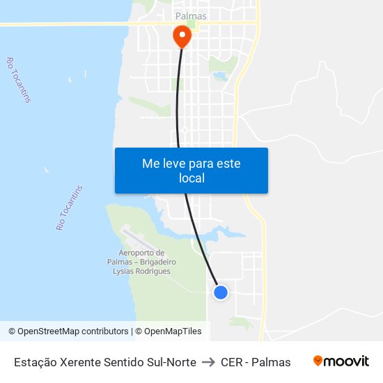 Estação Xerente Sentido Sul-Norte to CER - Palmas map