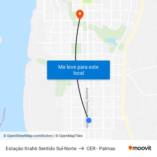 Estaçâo Krahô Sentido Sul-Norte to CER - Palmas map