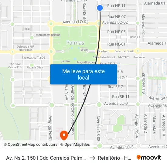 Av. Ns 2, 150 | Cdd Correios Palmas to Refeitório - HGP map
