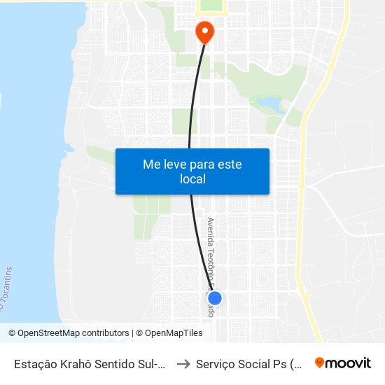 Estaçâo Krahô Sentido Sul-Norte to Serviço Social Ps (Hgp) map