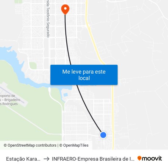 Estação Karajá Sentido Sul-Norte to INFRAERO-Empresa Brasileira de Infra-Estrutura Aeroportuária-Área Comercial map