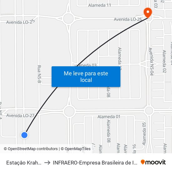 Estaçâo Krahô, Sul-Norte | Av. Joaquim Teotônio Segurado, 109 to INFRAERO-Empresa Brasileira de Infra-Estrutura Aeroportuária-Área Comercial map