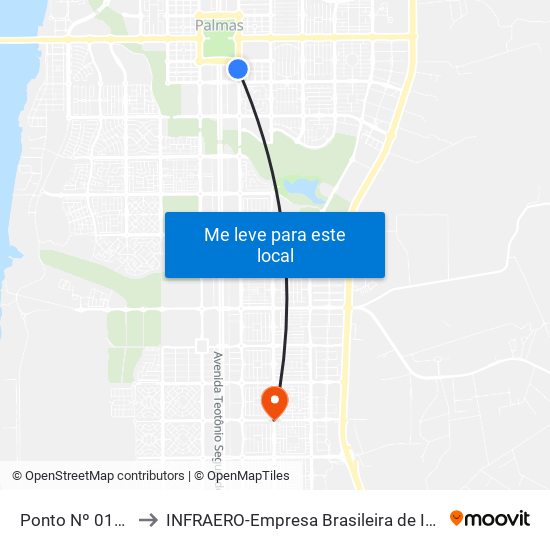 Ponto Nº 0191 Alvorada Center to INFRAERO-Empresa Brasileira de Infra-Estrutura Aeroportuária-Área Comercial map