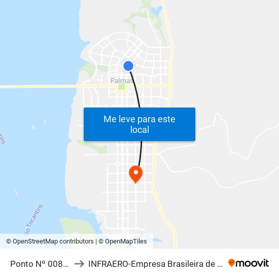 Ponto Nº 0082 Qd. 302 N-Ruraltins to INFRAERO-Empresa Brasileira de Infra-Estrutura Aeroportuária-Área Comercial map