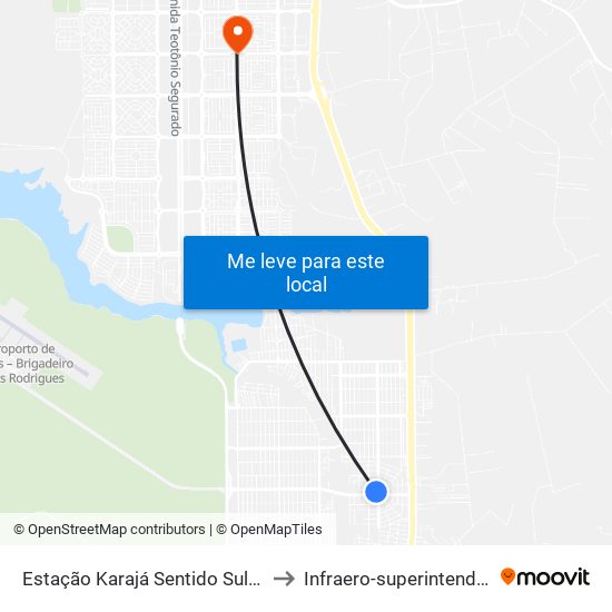 Estação Karajá Sentido Sul-Norte to Infraero-superintendência map