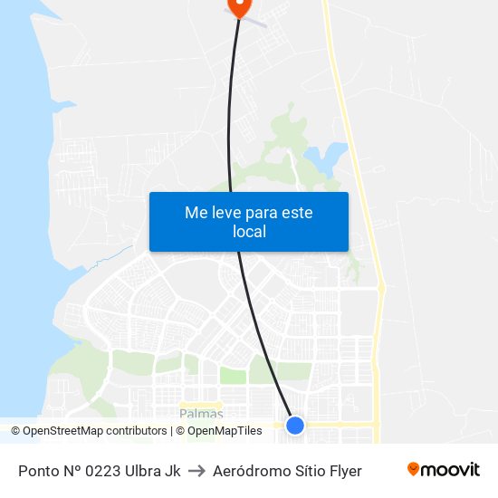 Ponto Nº 0223 Ulbra Jk to Aeródromo Sítio Flyer map