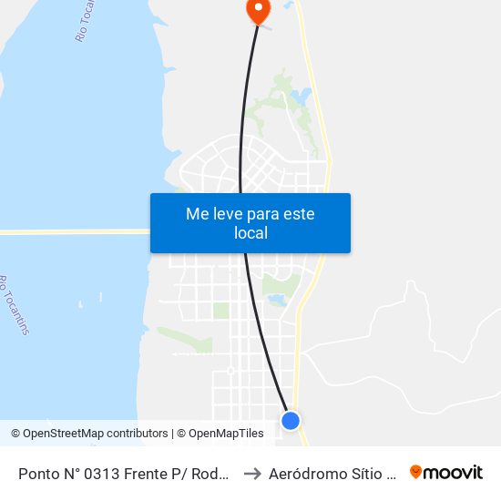 Ponto N° 0313 Frente P/ Rodoviária to Aeródromo Sítio Flyer map