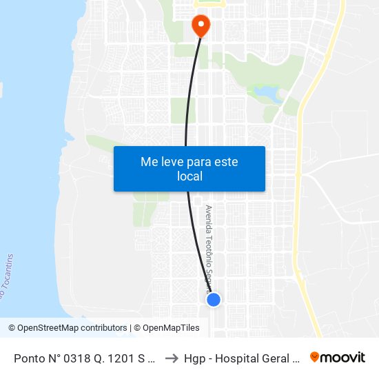 Ponto N° 0318 Q. 1201 S Av. Teotônio to Hgp - Hospital Geral De Palmas map
