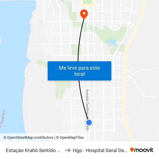 Estaçâo Krahô Sentido Sul-Norte to Hgp - Hospital Geral De Palmas map