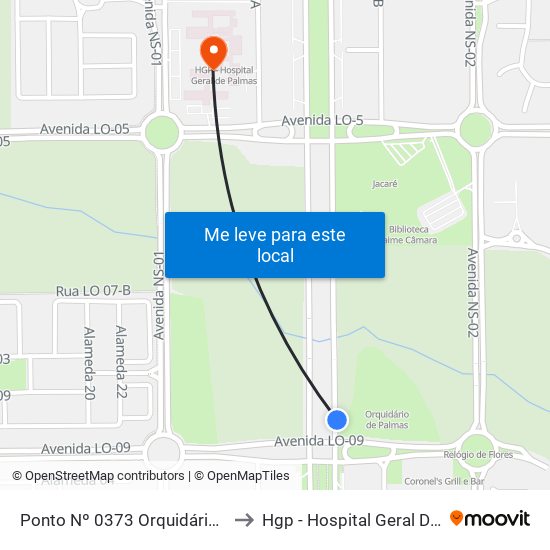 Ponto Nº 0373 Orquidário Municipal to Hgp - Hospital Geral De Palmas map
