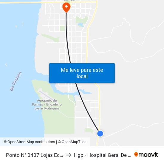 Ponto N° 0407 Lojas Economia to Hgp - Hospital Geral De Palmas map