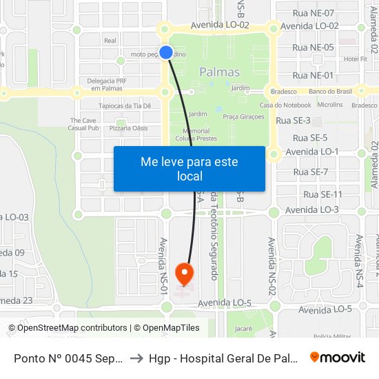 Av. Ns 1, 176 Q103 | Secretaria - Planejamento / Lazer E Juventude / Meio Ambiente / Fazenda to Hgp - Hospital Geral De Palmas map