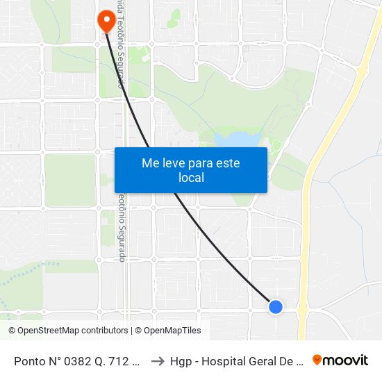 Ponto N° 0382 Q. 712 Sul Al. 1 to Hgp - Hospital Geral De Palmas map