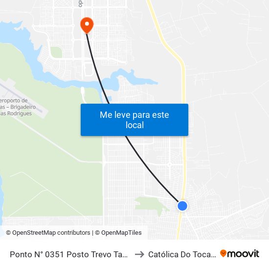 Ponto N° 0351 Posto Trevo Taquaralto to Católica Do Tocantins map