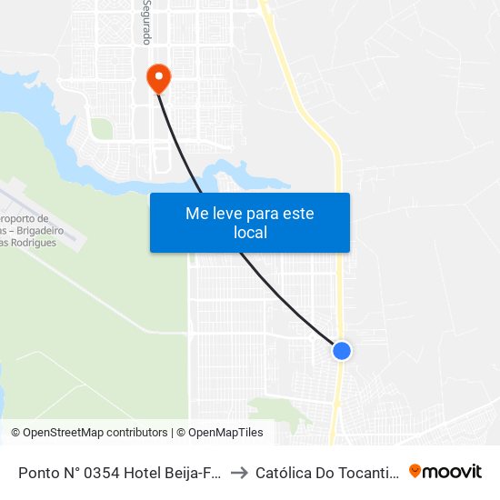 Ponto N° 0354 Hotel Beija-Flor to Católica Do Tocantins map