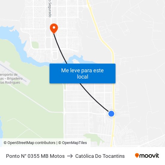 Ponto N° 0355 MB Motos to Católica Do Tocantins map