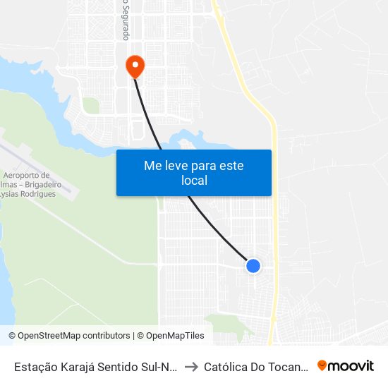 Estação Karajá Sentido Sul-Norte to Católica Do Tocantins map