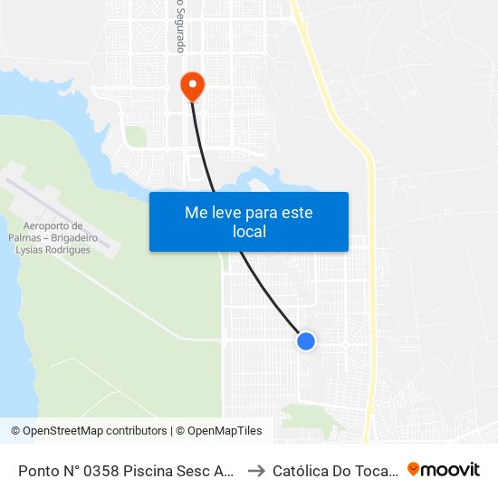 Ponto N° 0358 Piscina Sesc Aureny III to Católica Do Tocantins map