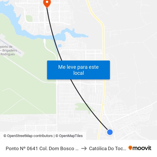 Ponto Nº 0641 Col. Dom Bosco Taquaralto to Católica Do Tocantins map