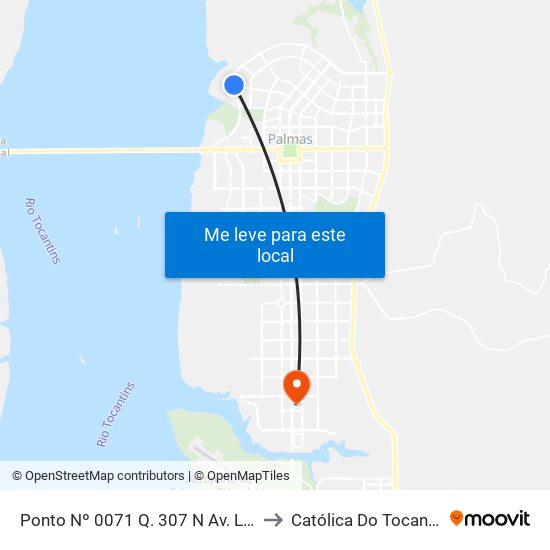 Ponto Nº 0071 Q. 307 N Av. Lo 10 to Católica Do Tocantins map