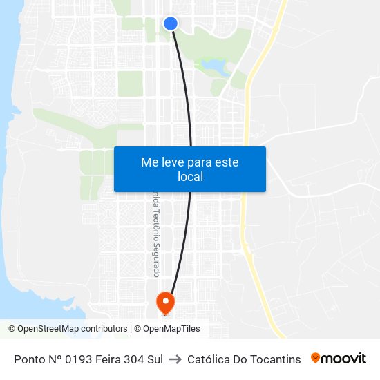 Ponto Nº 0193 Feira 304 Sul to Católica Do Tocantins map