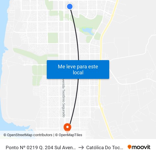 Ponto Nº 0219 Q. 204 Sul Avenida Ns 2 to Católica Do Tocantins map