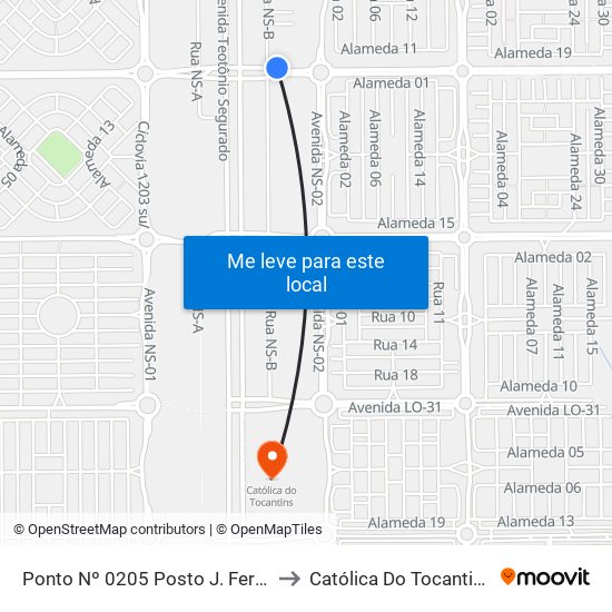 Ponto Nº 0205 Posto J. Ferro to Católica Do Tocantins map