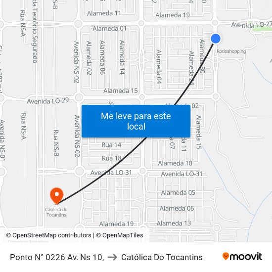 Ponto N° 0226 Av. Ns 10, to Católica Do Tocantins map