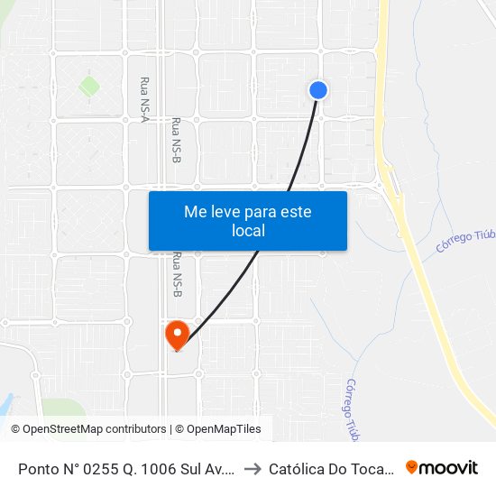 Ponto N° 0255 Q. 1006 Sul Av. Ns 10 to Católica Do Tocantins map