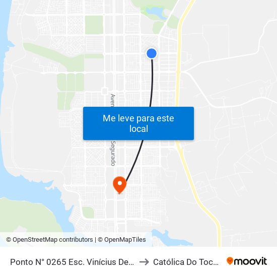 Ponto N° 0265 Esc. Vinícius De Moraes to Católica Do Tocantins map