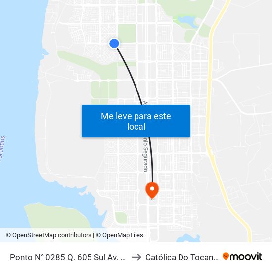 Ponto N° 0285 Q. 605 Sul Av. Lo 13 to Católica Do Tocantins map