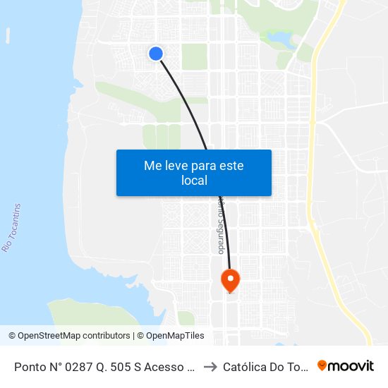 Ponto N° 0287 Q. 505 S Acesso Pela Av. Ns 7 to Católica Do Tocantins map