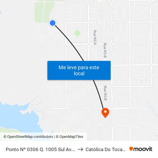 Ponto Nº 0306 Q. 1005 Sul Av. Lo 23 to Católica Do Tocantins map