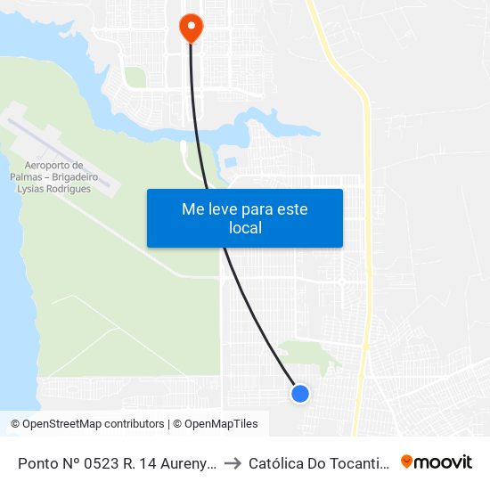 Ponto Nº 0523 R. 14 Aureny II to Católica Do Tocantins map