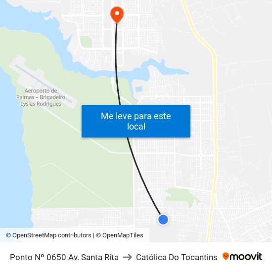 Ponto Nº 0650 Av. Santa Rita to Católica Do Tocantins map