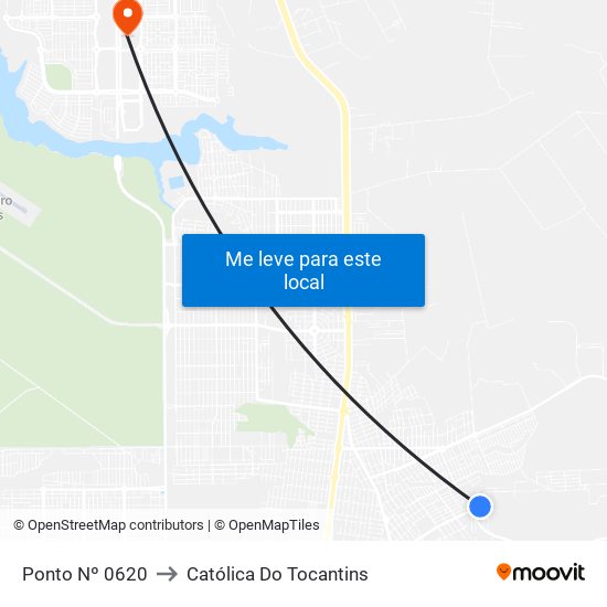 Ponto Nº 0620 to Católica Do Tocantins map