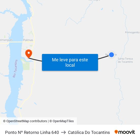 Ponto Nº Retorno Linha 640 to Católica Do Tocantins map