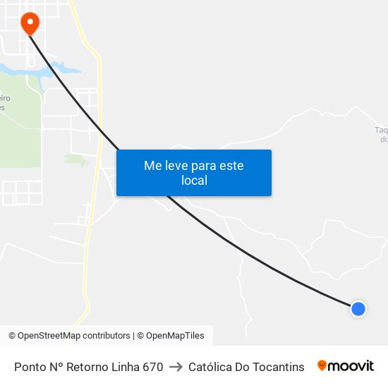 Ponto Nº Retorno Linha 670 to Católica Do Tocantins map