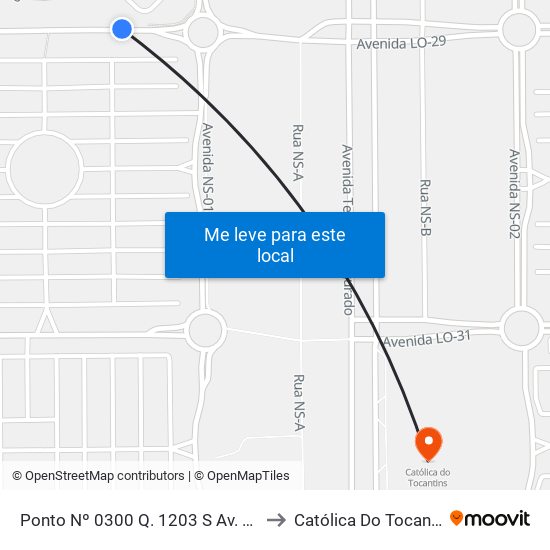 Ponto Nº 0300 Q. 1203 S Av. Lo 29 to Católica Do Tocantins map