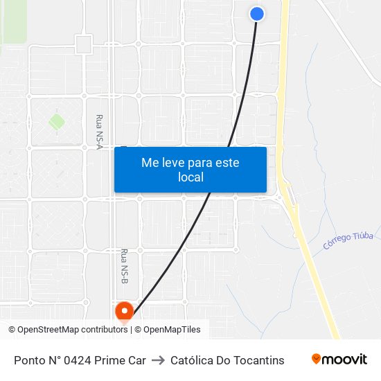 Ponto N° 0424 Prime Car to Católica Do Tocantins map