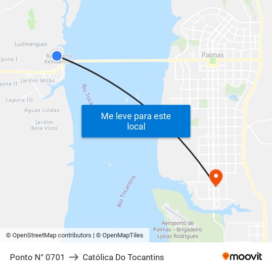 Ponto N° 0701 to Católica Do Tocantins map