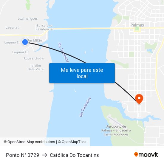 Ponto N° 0729 to Católica Do Tocantins map